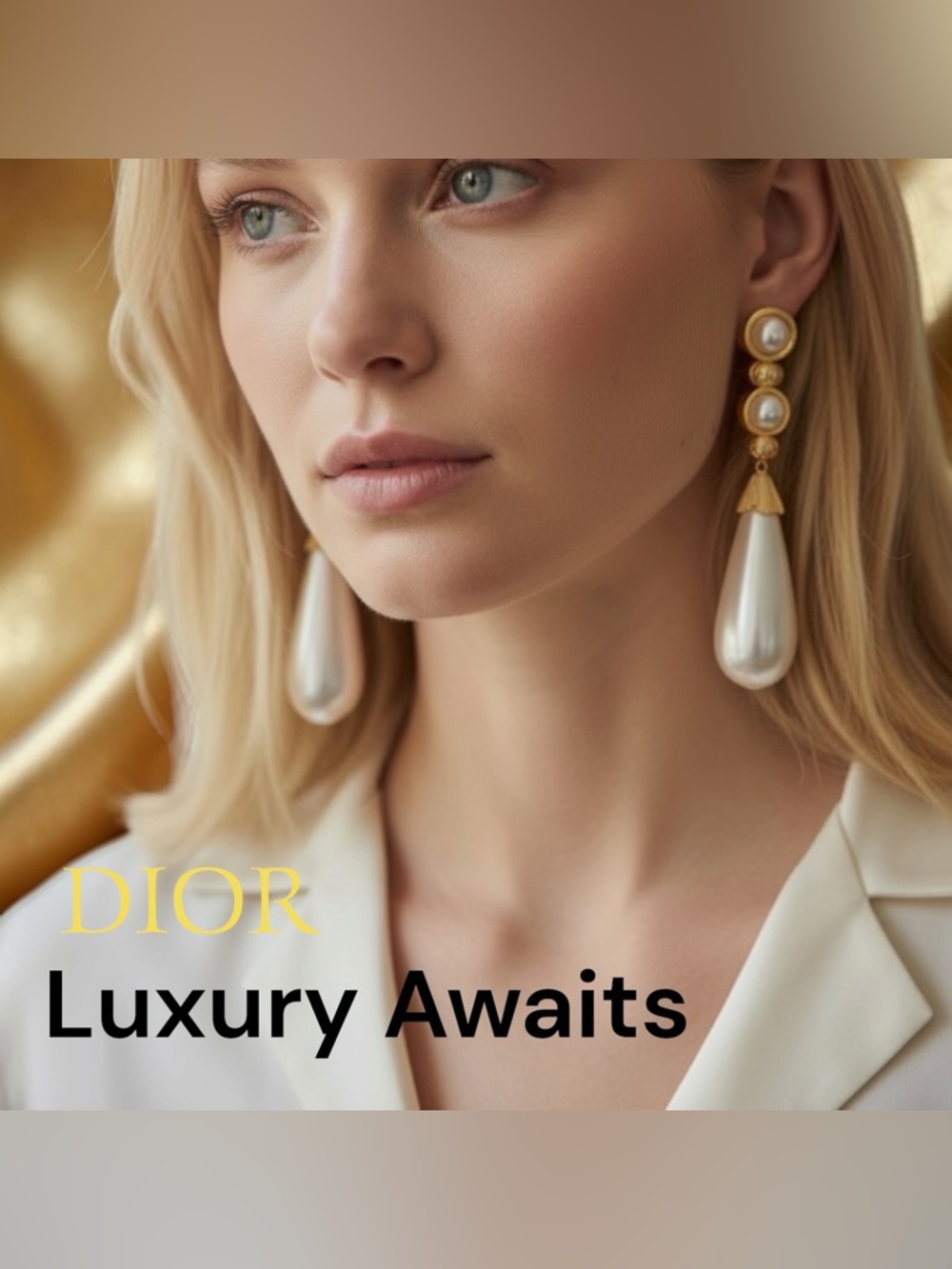 Christian Dior Vintage Faux Pearl Gold-Plated Clip-On Dangle Earrings